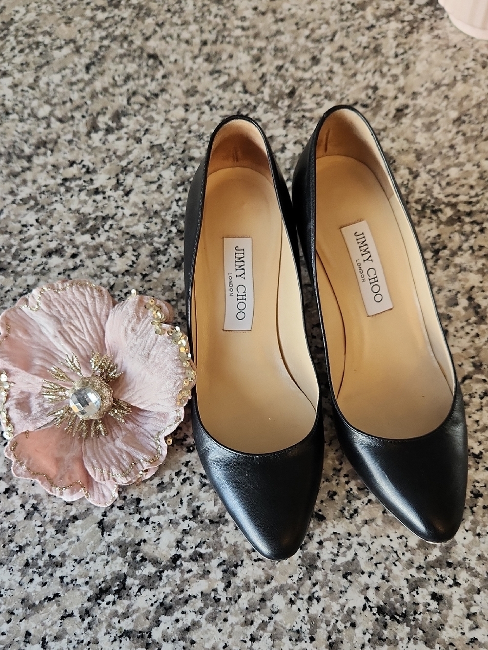 Jimmy Choo Black Leather Almond Toe Pumps. Fits like a 37.